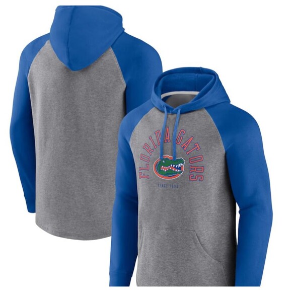 Fanatics Florida Gators NCAA Royal/Heather Gray Wrap Up Raglan Pullover Hoodie - Picture 3 of 3